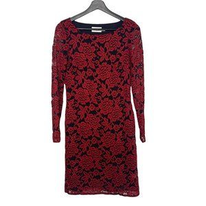 Eliza J Red Floral Pattern Lace Long Sleeve Dress Small
